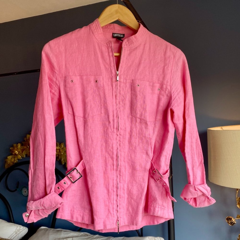 Barbiecore Pink L'Officiel 100% Linen Moto Jacket